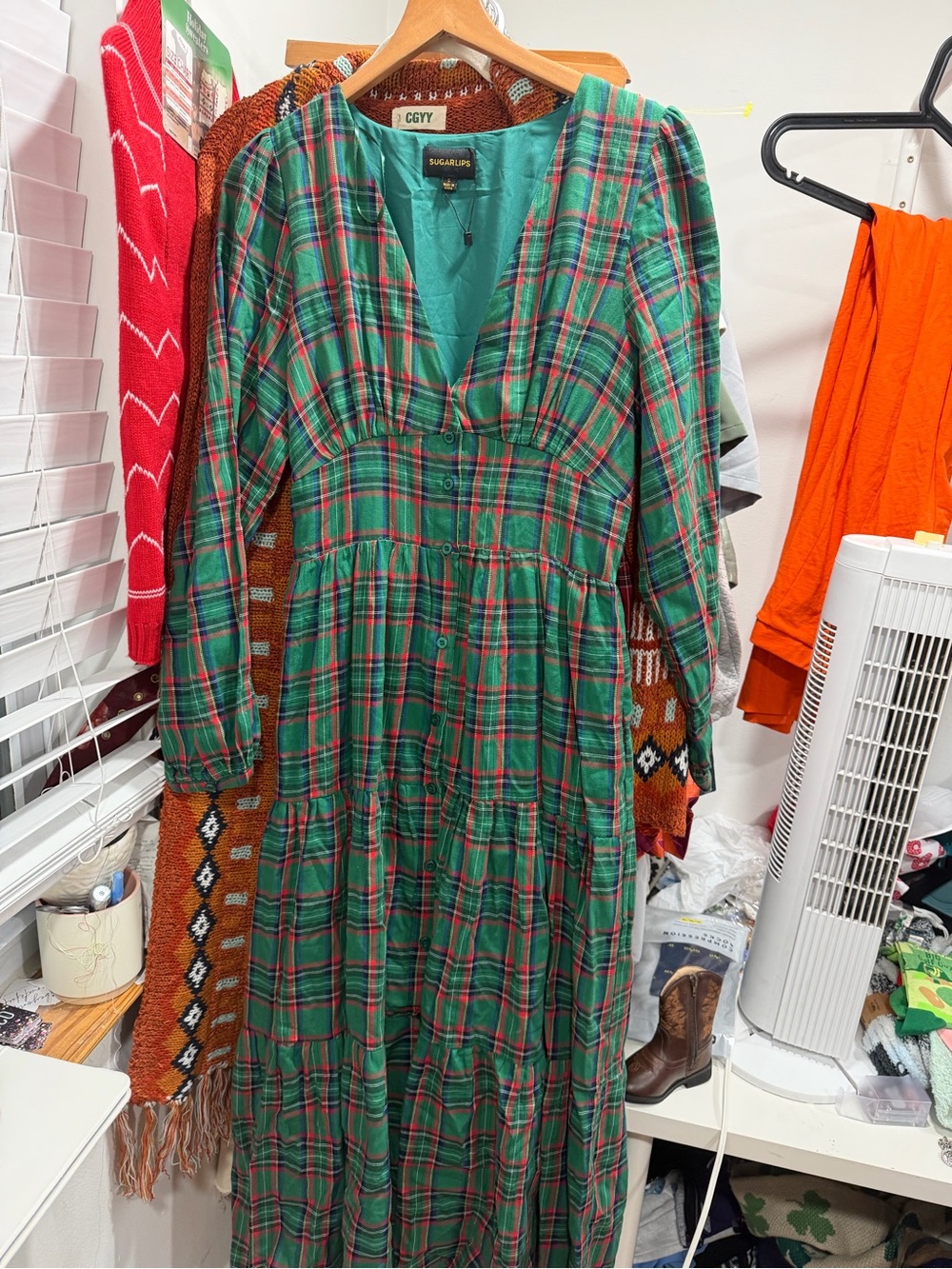 SUGARLIPS | Jace Plaid Shely Button Down Midi Dress Size Small - Picture 5 of 6